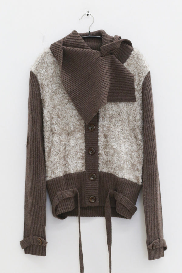 NAN KNITS 25 Autumn and Winter Fleece Contrast Collar Short Jacket NAN-N25AWCOA08BRO-ZONG Brown